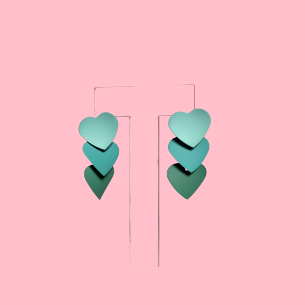 Teal Triple Heart Earrings